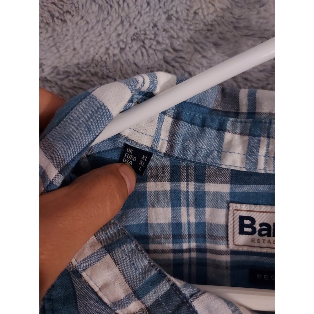 Barbour Shirt Mens Large Blue Plaid Lightweight Cotton Regular Fit Designer L - Picture 3 of 9